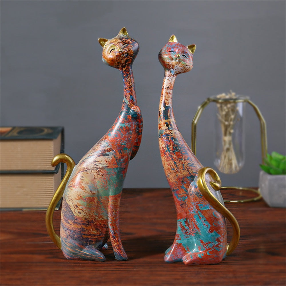 Figurines Anciennes Trois Chats Siamois – Étain Et Laiton, Style Art Déco