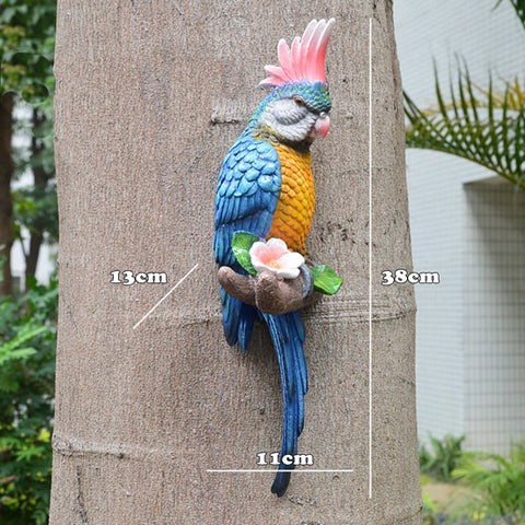 Perroquet Suspendu Extérieur En Résine – Statue Oiseau Tropical Coloré Avec Anneau Métal, Décoration Jardin, Porche, Patio, Arbre